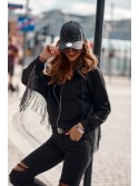 Oversized women\'s sweatshirt with fringes, black FI671 - Online store - Boutique